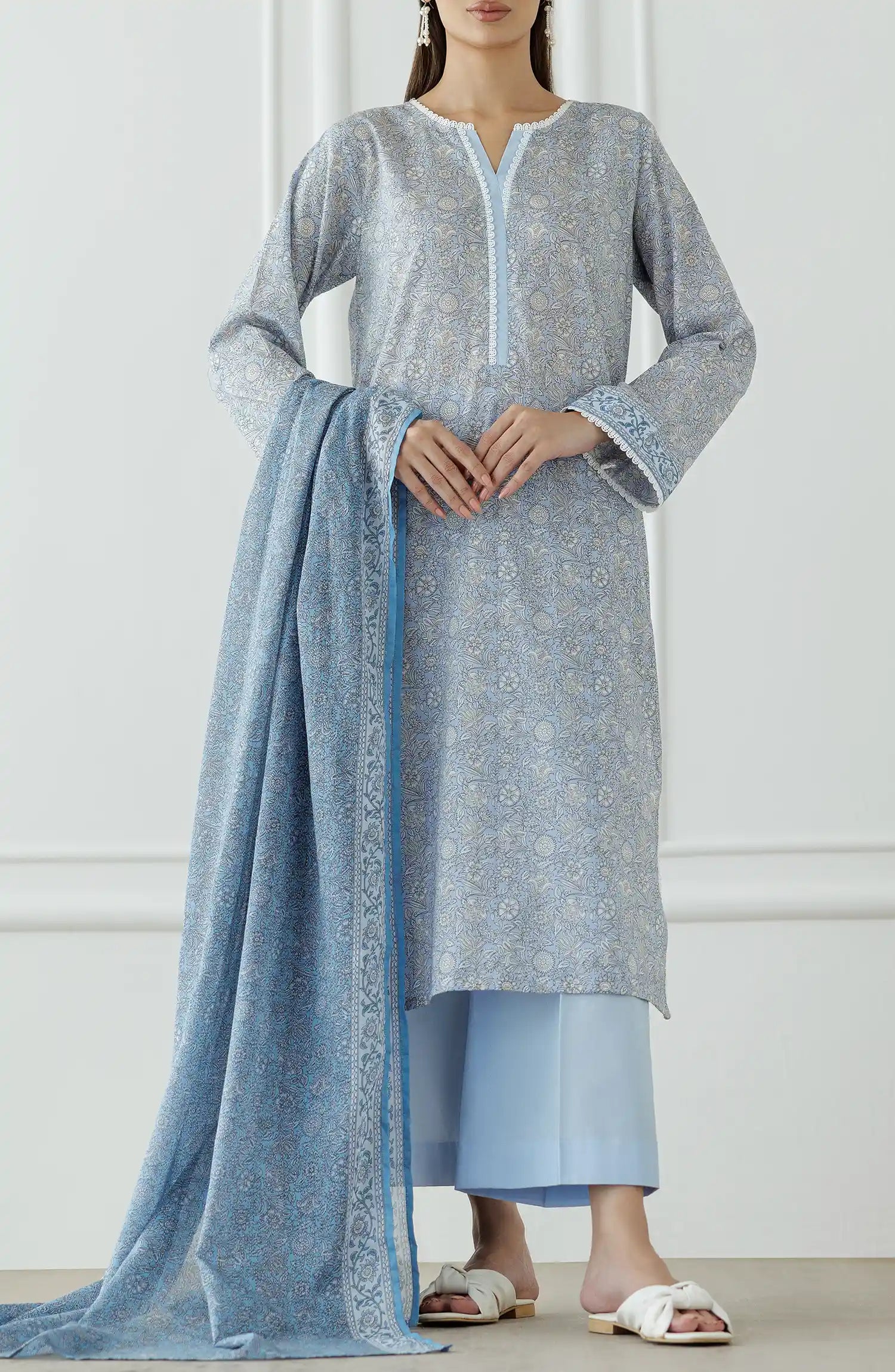 UNSTITCHED Printed Lawn Shirt Dupatta & Pant - 3 Piece Suits - OTL-25-018