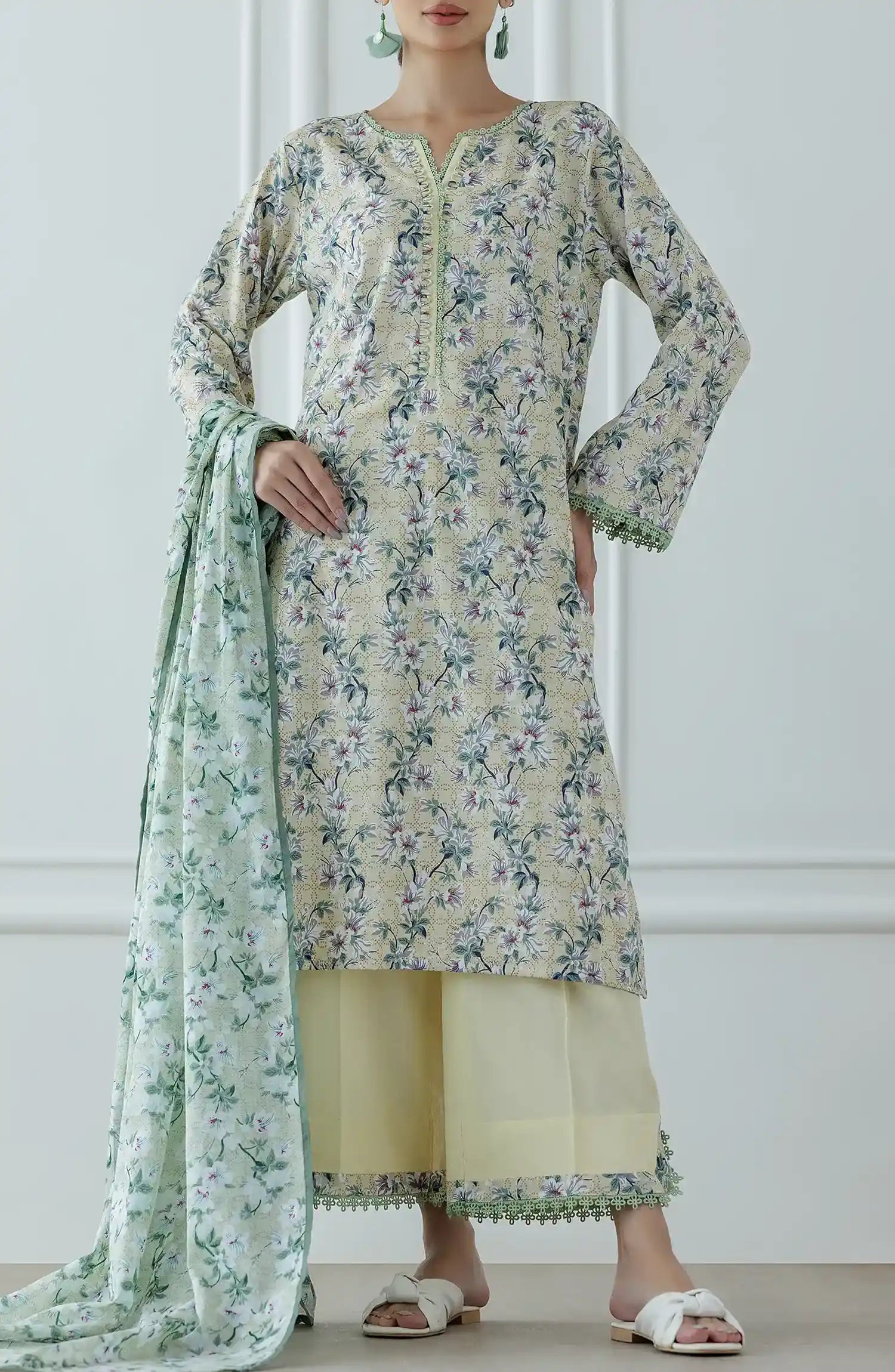 UNSTITCHED Printed Lawn Shirt Dupatta & Pant - 3 Piece Suits - OTL-25-041