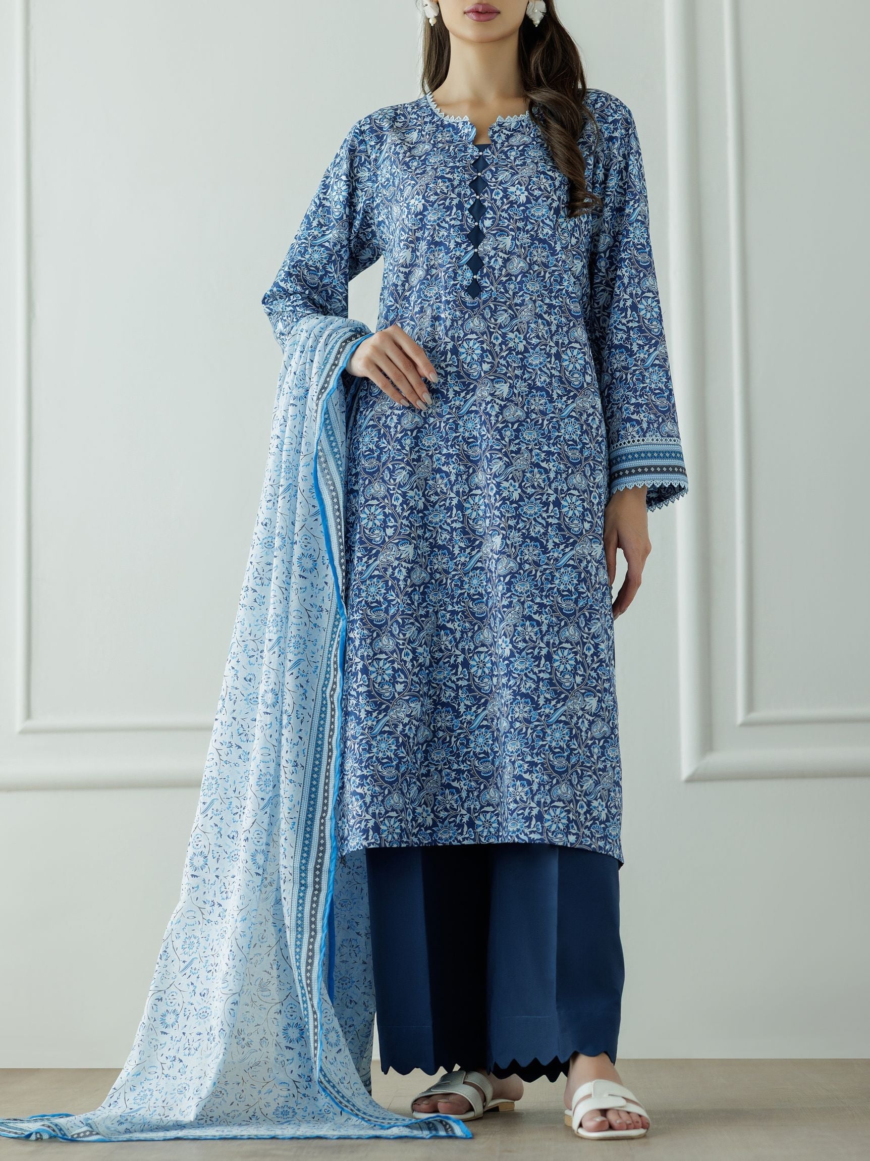 UNSTITCHED Printed Lawn Shirt Dupatta & Pant - 3 Piece - OTL-25-044