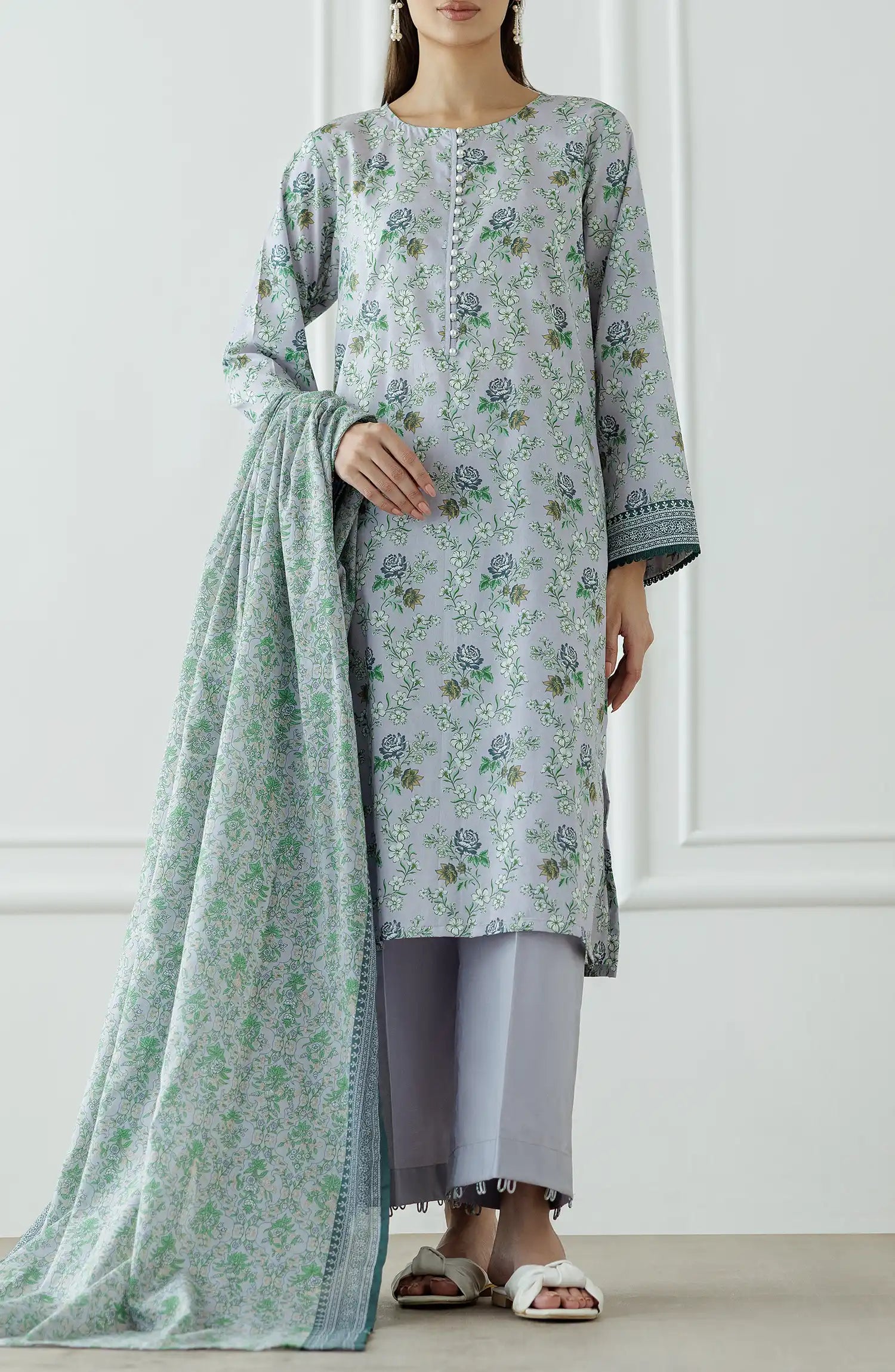 UNSTITCHED Printed Lawn Shirt Dupatta & Pant - 3 Piece Suits - OTL-25-059