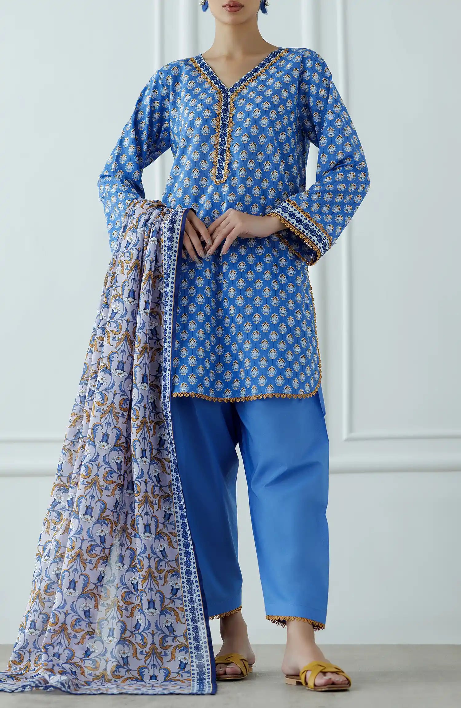 UNSTITCHED Printed Lawn Shirt Dupatta & Pant - 3 Piece Suits - OTL-25-061