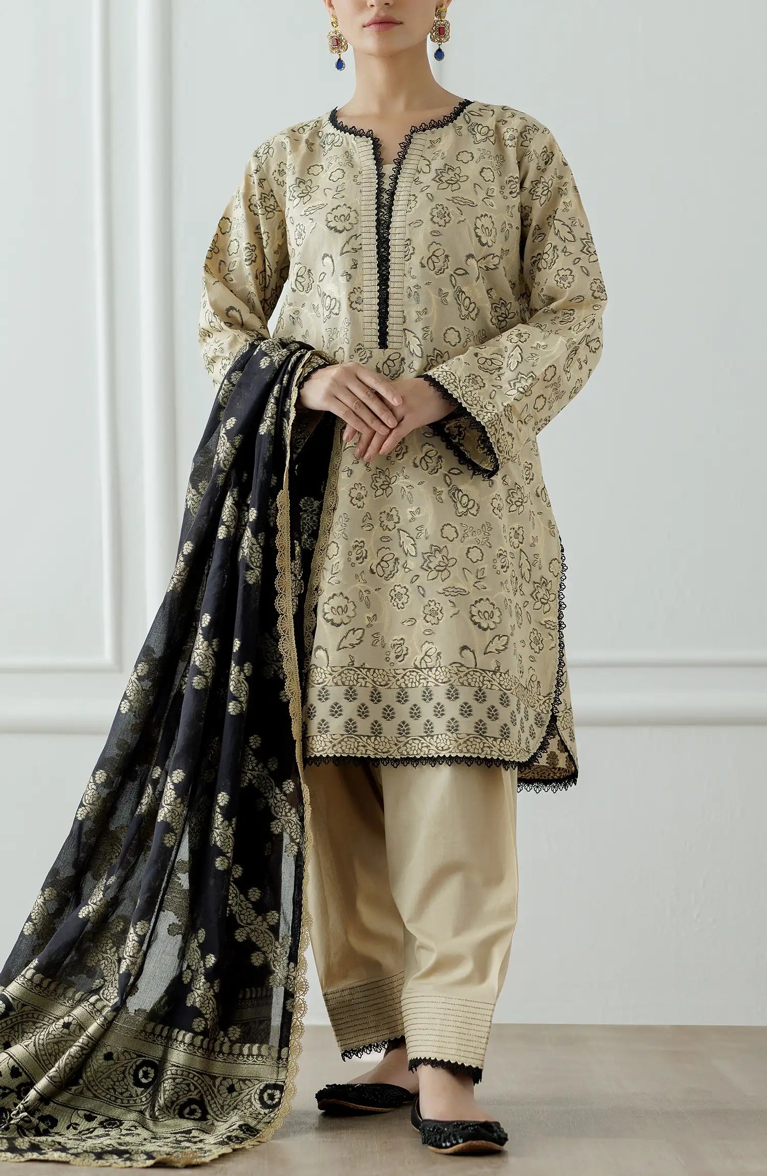 Unstitched Printed Lawn Jacquard Shirt Dupatta & Pant - 3 Piece - OTL-25-110